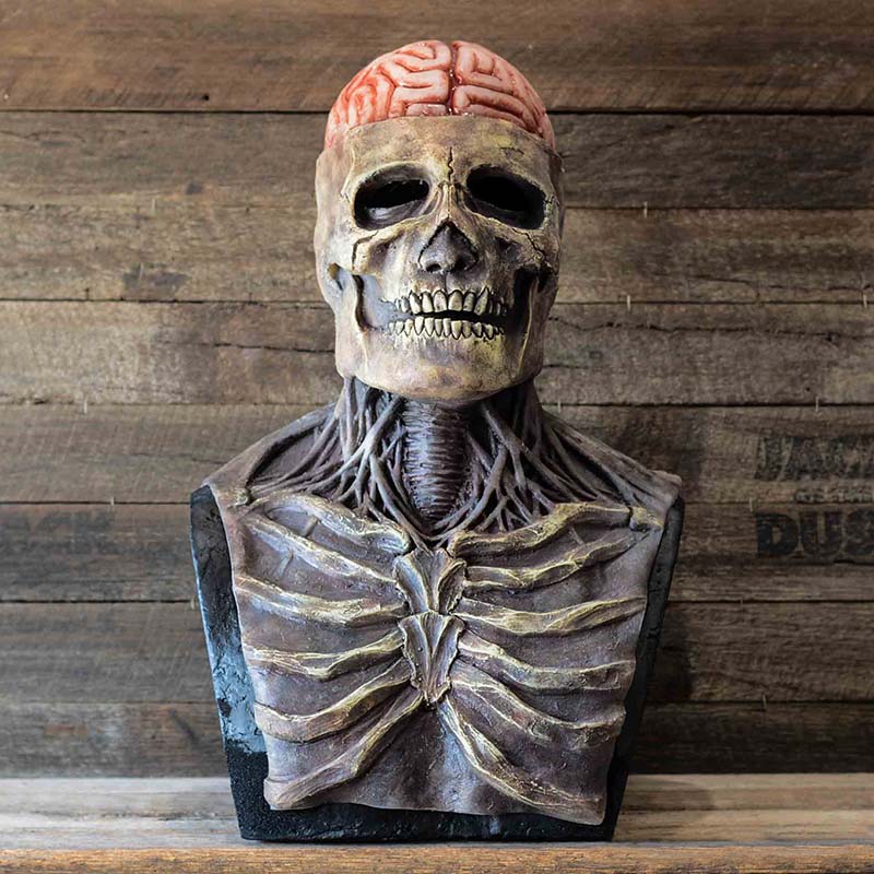 "Halloween Skelett-Maske, realistisch & gruselig, auf dunklem Hintergrund, perfekt für Partys, aus weichem Latex."