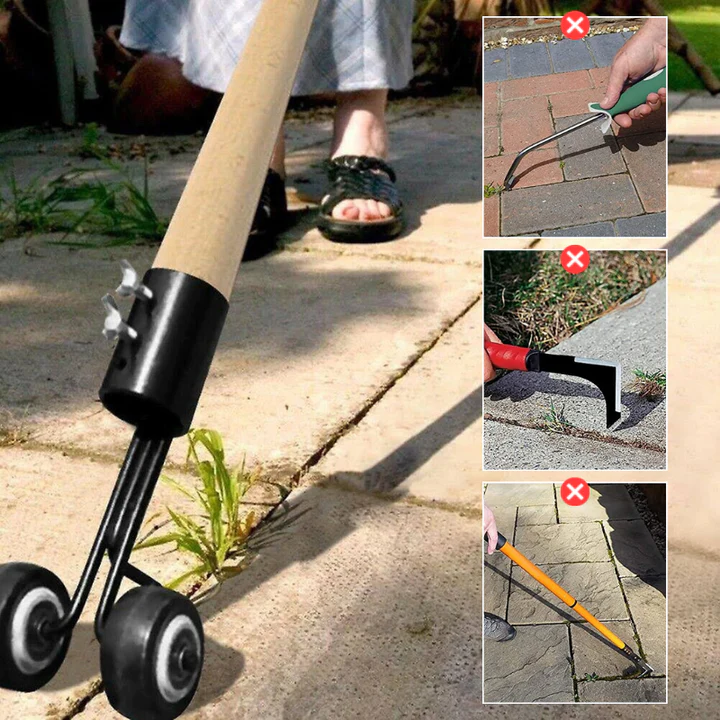 Handbetriebenes Gartenwerkzeug mit Doppelhaken und langem Stiel zum einfachen, rückenschonenden Unkrautentfernen.