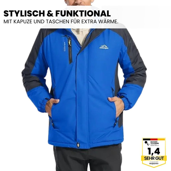 "Herren Outdoorjacke, wasserdicht, warm gefüttert, mit Kapuze, Color-Block-Design, ideal für Camping und Wandern"