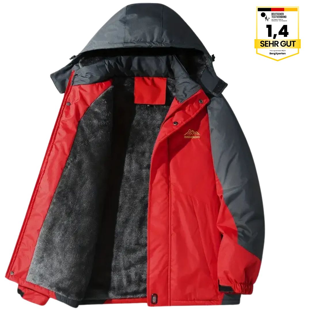 "Herren Outdoorjacke, wasserdicht, warm gefüttert, mit Kapuze, Color-Block-Design, ideal für Camping und Wandern"