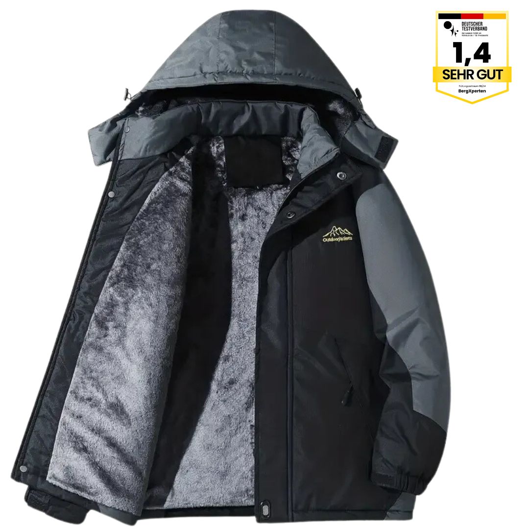 "Herren Outdoorjacke, wasserdicht, warm gefüttert, mit Kapuze, Color-Block-Design, ideal für Camping und Wandern"