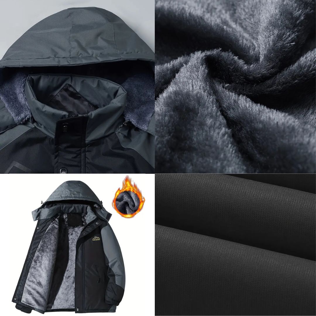 "Herren Outdoorjacke, wasserdicht, warm gefüttert, mit Kapuze, Color-Block-Design, ideal für Camping und Wandern"