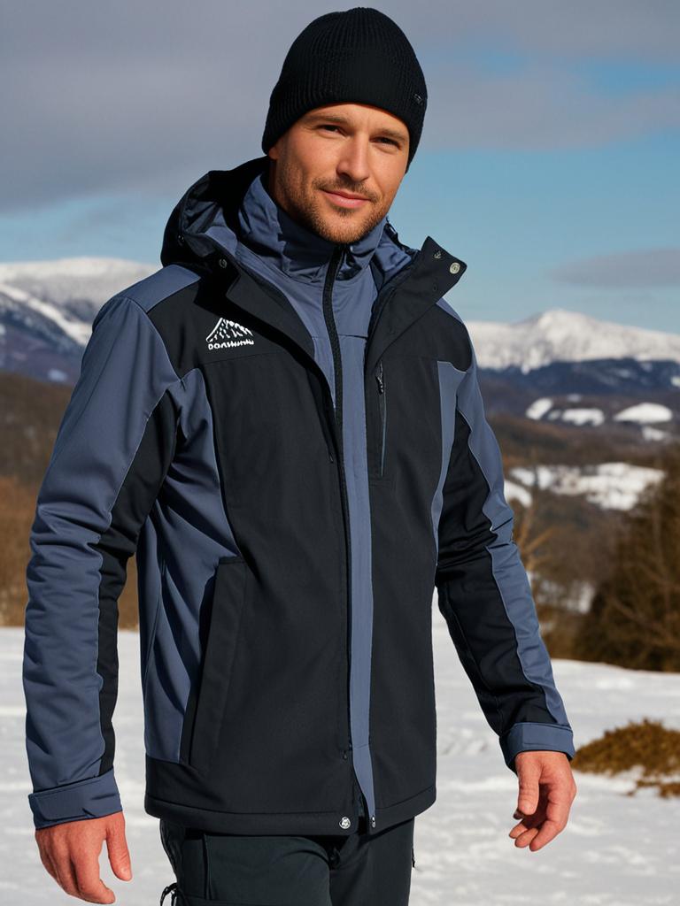 "Herren Outdoorjacke, wasserdicht, warm gefüttert, mit Kapuze, Color-Block-Design, ideal für Camping und Wandern"