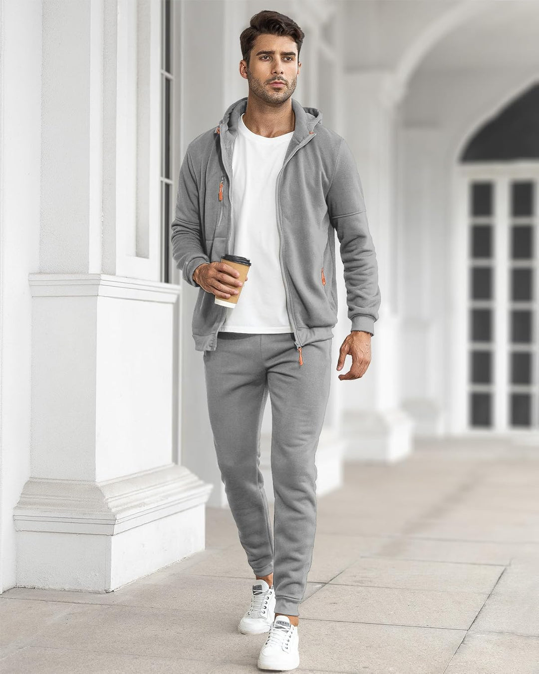 "Herren Slim-Fit-Trainingsanzug atmungsaktiv, dunkelblau, Vorderansicht, stilvoller Look, leichtes Material für Sport & Freiz