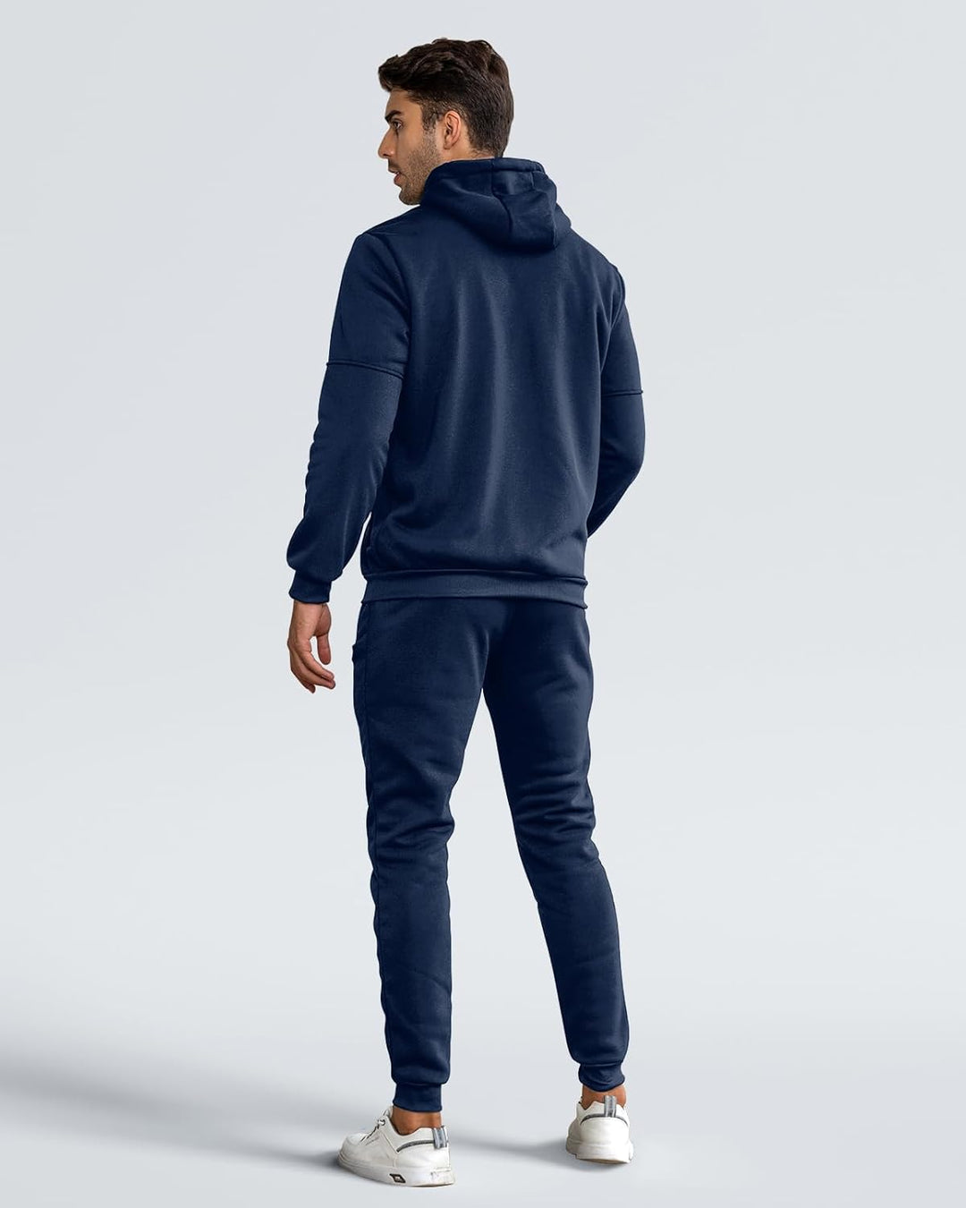 "Herren Slim-Fit-Trainingsanzug atmungsaktiv, dunkelblau, Vorderansicht, stilvoller Look, leichtes Material für Sport & Freiz