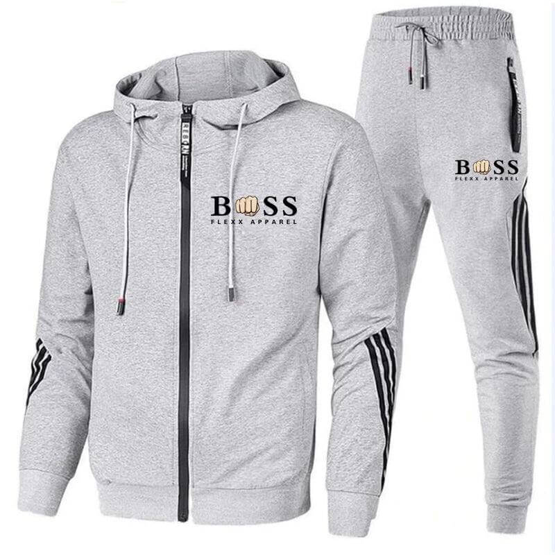 "Herren Sportanzug Set, 2-teilig, atmungsaktiv, schwarz und grau, sportliches Design für Training und Freizeit, bequem."