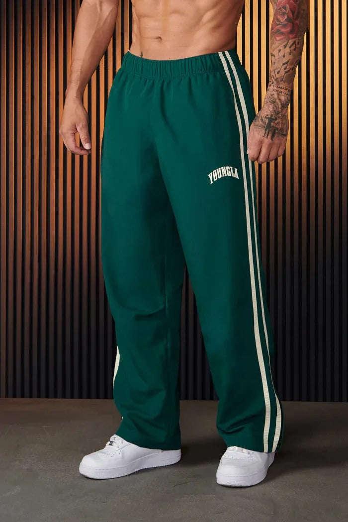 "Herren-Sporthose mit Patchwork-Design, doppelseitigen Streifen in Schwarz-Weiß, flexibel und komfortabel für Sport und Allta