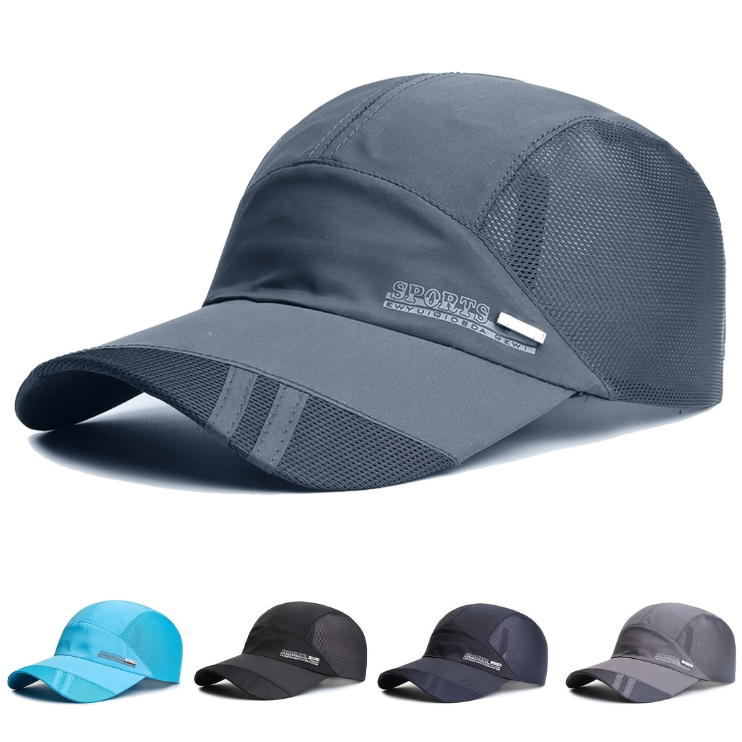 "Herren Sportkappe verstellbar, atmungsaktiv, UV-Schutz, dunkelgrau, Outdoor-Design, ideal für Sport und Reisen."