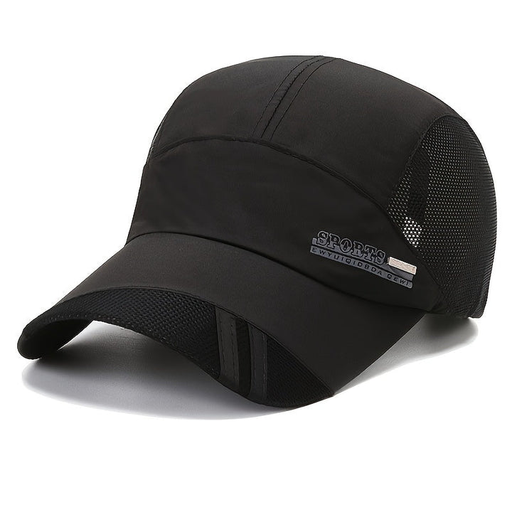 "Herren Sportkappe verstellbar, atmungsaktiv, UV-Schutz, dunkelgrau, Outdoor-Design, ideal für Sport und Reisen."