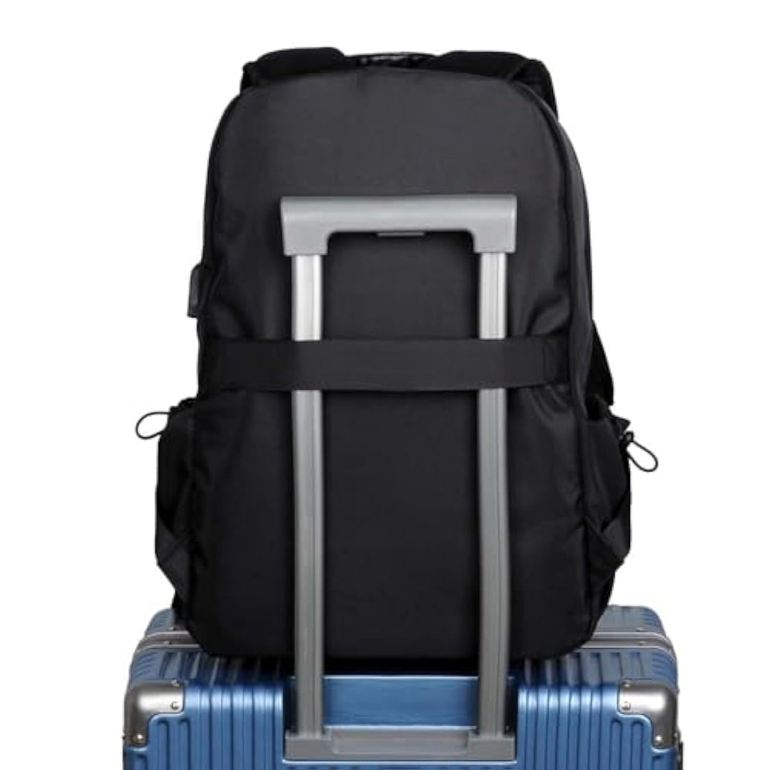 "Herren Wasserdichter Rucksack mit Anti-Diebstahl & USB, grau-schwarz, viele Fächer, ideal für Reisen & Laptop-Transport."