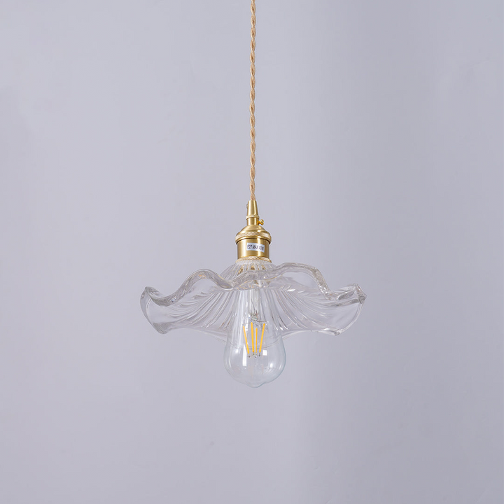 "Hibiskus LED Pendelleuchte, Glas-Messing, Blumenform, verstellbare Höhe, elegantes Design, Wohnraumbeleuchtung"