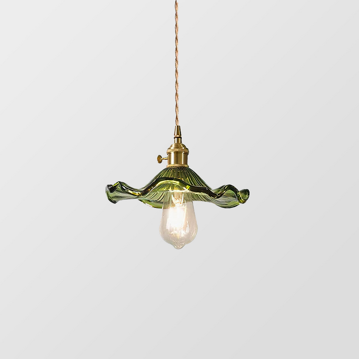 "Hibiskus LED Pendelleuchte, Glas-Messing, Blumenform, verstellbare Höhe, elegantes Design, Wohnraumbeleuchtung"