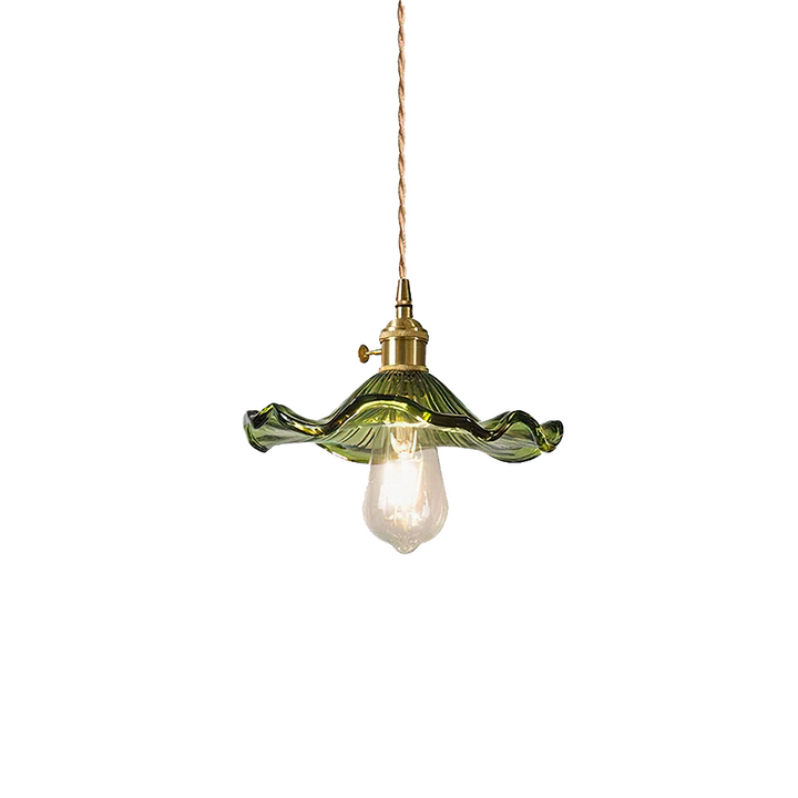 "Hibiskus LED Pendelleuchte, Glas-Messing, Blumenform, verstellbare Höhe, elegantes Design, Wohnraumbeleuchtung"