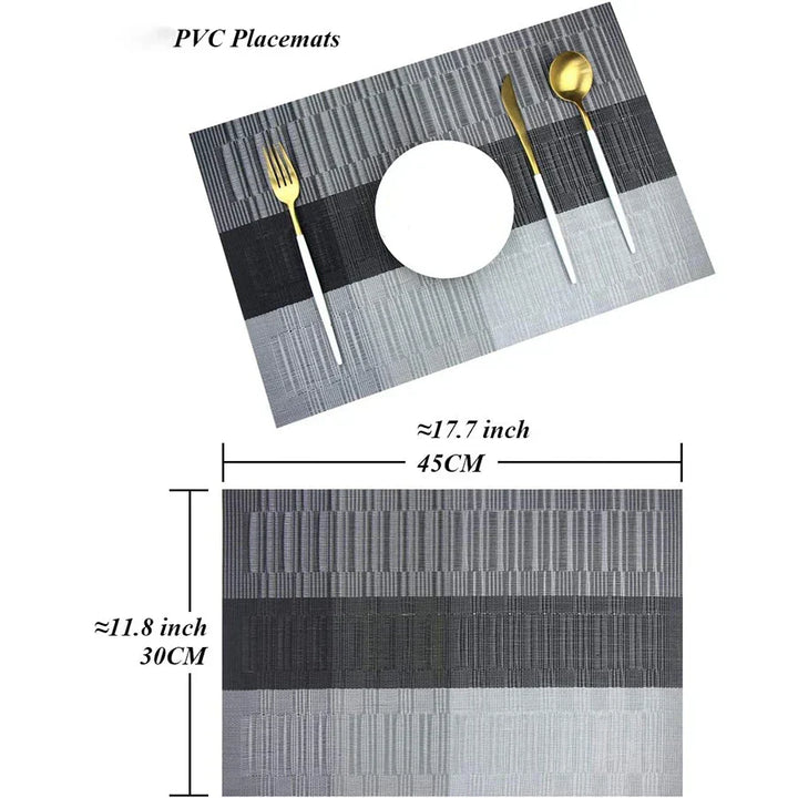 "Hitzebeständige, elegante PVC-Tischsets, 4 Stück, in Braun und Silber, waschbar, rutschfest, 30x45 cm, dekorativ."
