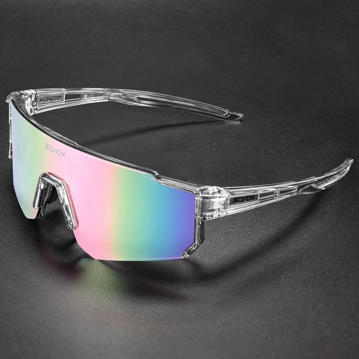 Hochleistungs-Sportsonnenbrille mit UV400 Schutz in frontaler Ansicht, ideal für Outdoor-Aktivitäten.