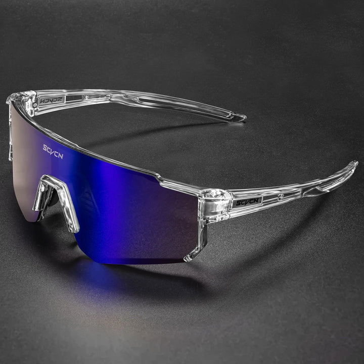 Hochleistungs-Sportsonnenbrille mit UV400 Schutz in frontaler Ansicht, ideal für Outdoor-Aktivitäten.