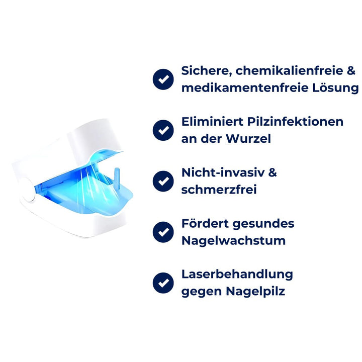 "Hochpräzises Nagelpilz-Lasergerät, nicht-invasiv, beige Gehäuse, handlich für schmerzfreie Heimbehandlungen."
