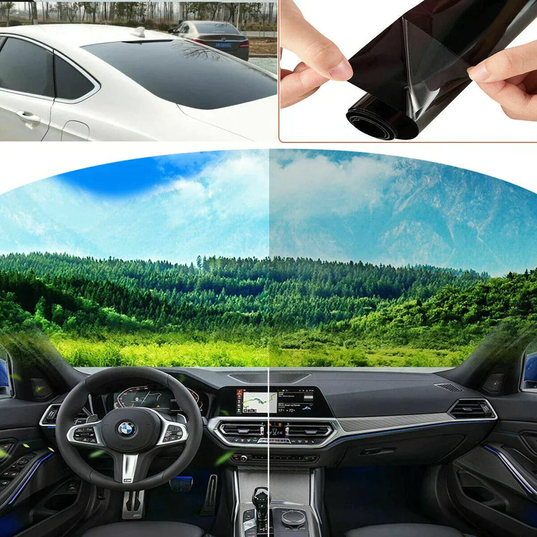 "Hochwertige Auto Sonnenschutzfolie, 50cm x 3m, schwarze PET-Tönungsfolie für UV-Schutz und Hitzeschutz."