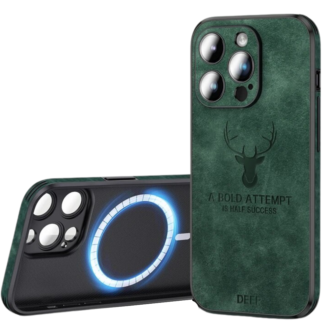 "Hochwertige braune Wildleder-iPhone-Hülle, stoßfest mit Kameraobjektivschutz für optimalen Luxus und Schutz."
