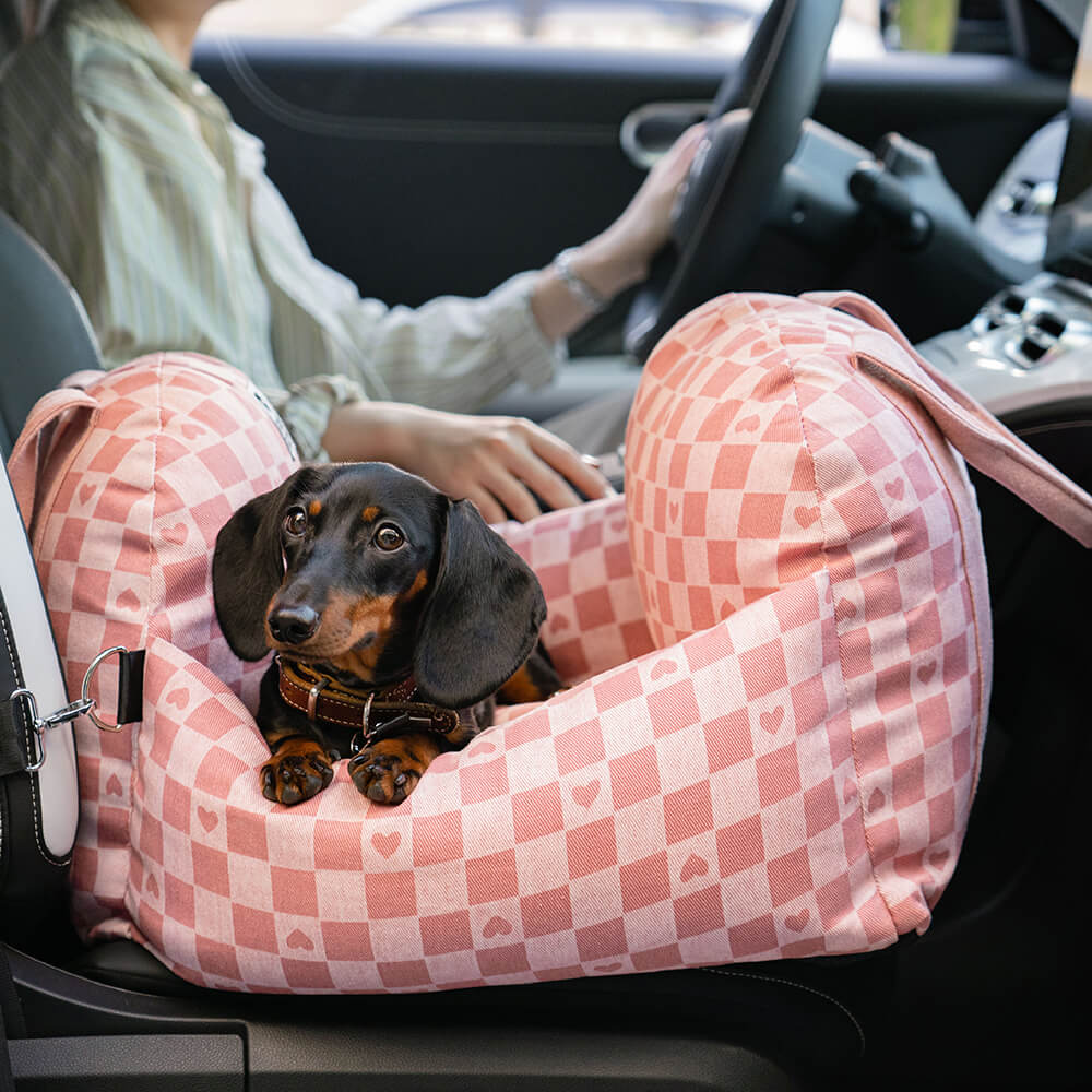 "Hunde-Autositzbett, grau, Einzelsitz, mit verstellbaren Gurten und abnehmbarem Bezug für Sicherheit und Komfort."