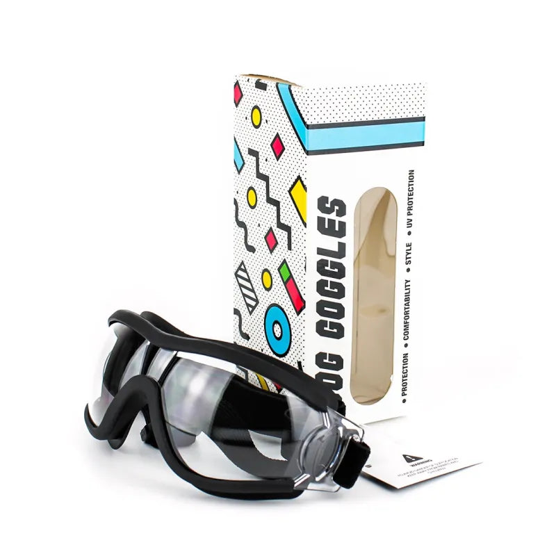 "Hundeschutzbrille mit UV-Schutz in modernem Design, ideal für Outdoor-Aktivitäten, stilvoller und sicherer Schutz."