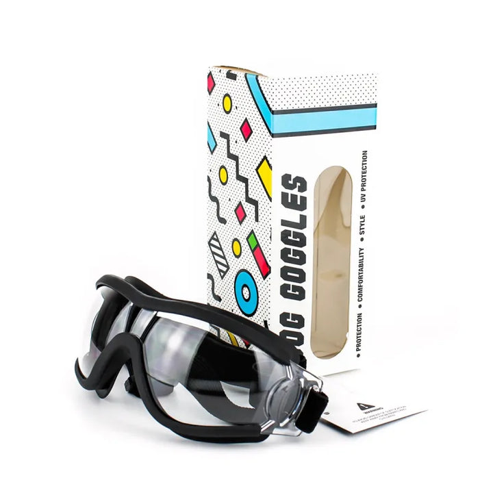 "Hundeschutzbrille mit UV-Schutz in modernem Design, ideal für Outdoor-Aktivitäten, stilvoller und sicherer Schutz."