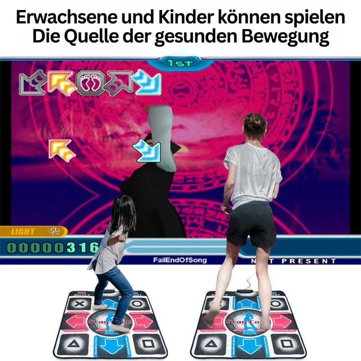 "Interaktive Tanzmatte mit Musik & Bewegungssensor, bunt bedruckt, ideal für Fitness & Koordination zu Hause."