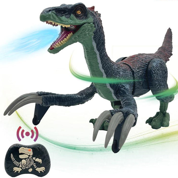 "Interaktiver ferngesteuerter Dinosaurier mit LED-Leuchtdioden, Nebelsprüher und brüllender Funktion, aufrecht stehend."