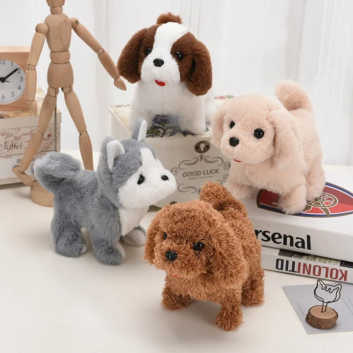 "Interaktiver Roboterhund BarkyBot, Spielzeug mit Felloptik, bellt und wedelt, ideal für Kinder ab 2 Jahren."