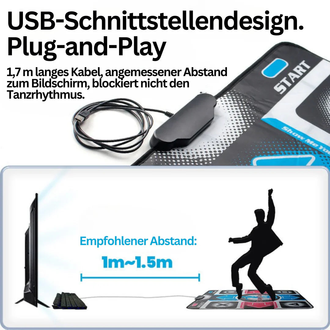 Kabellose MoveBeat Tanzmatte, rutschfest, ideal für Zuhause. Fördert Fitness & Spaß, verbunden per Bluetooth.