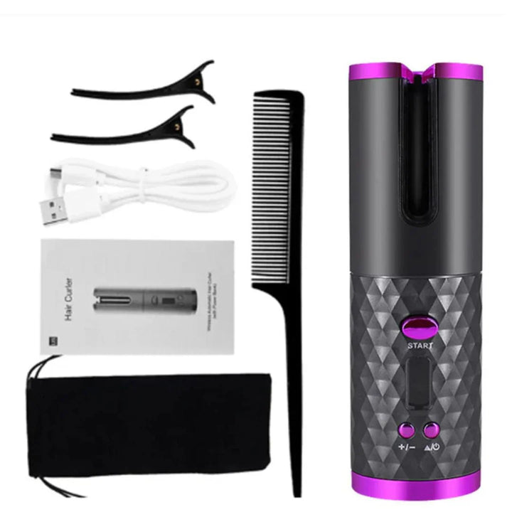 "Kabelloser Lockenstyler in Aktion, erzeugt perfekte Locken, kabellos & wiederaufladbar, Beauty & Health Produkt"