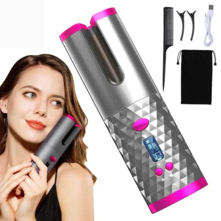 "Kabelloser Lockenstyler in Aktion, erzeugt perfekte Locken, kabellos & wiederaufladbar, Beauty & Health Produkt"