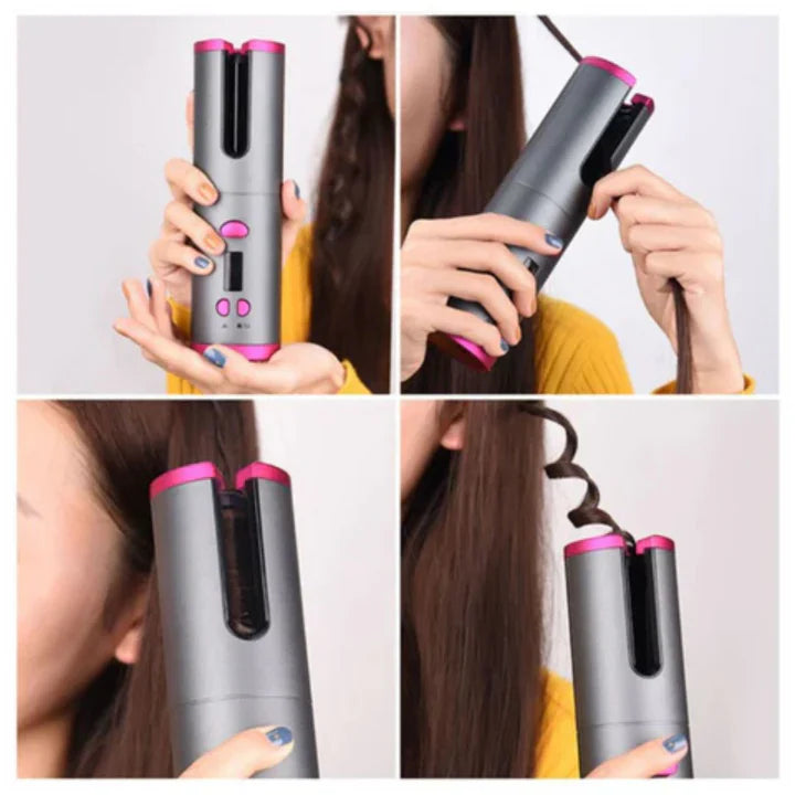 "Kabelloser Lockenstyler in Aktion, erzeugt perfekte Locken, kabellos & wiederaufladbar, Beauty & Health Produkt"