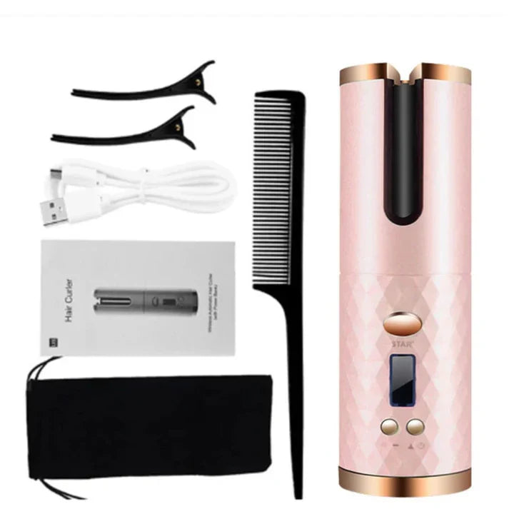 "Kabelloser Lockenstyler in Aktion, erzeugt perfekte Locken, kabellos & wiederaufladbar, Beauty & Health Produkt"