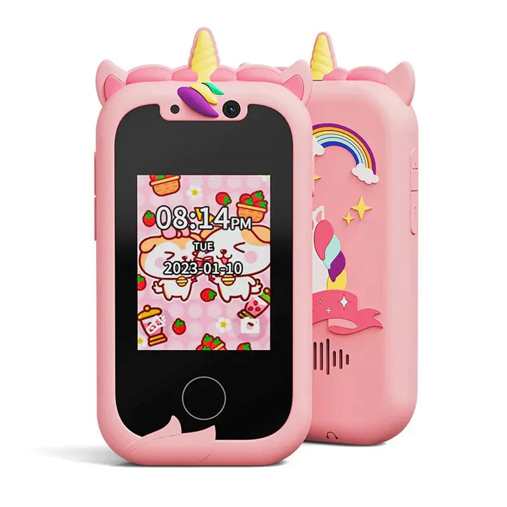 "Kinder Lern-Smartphone mit Touchscreen, Musikfunktion, zwei Kameras und robustem, buntem Design für kreatives Lernen"