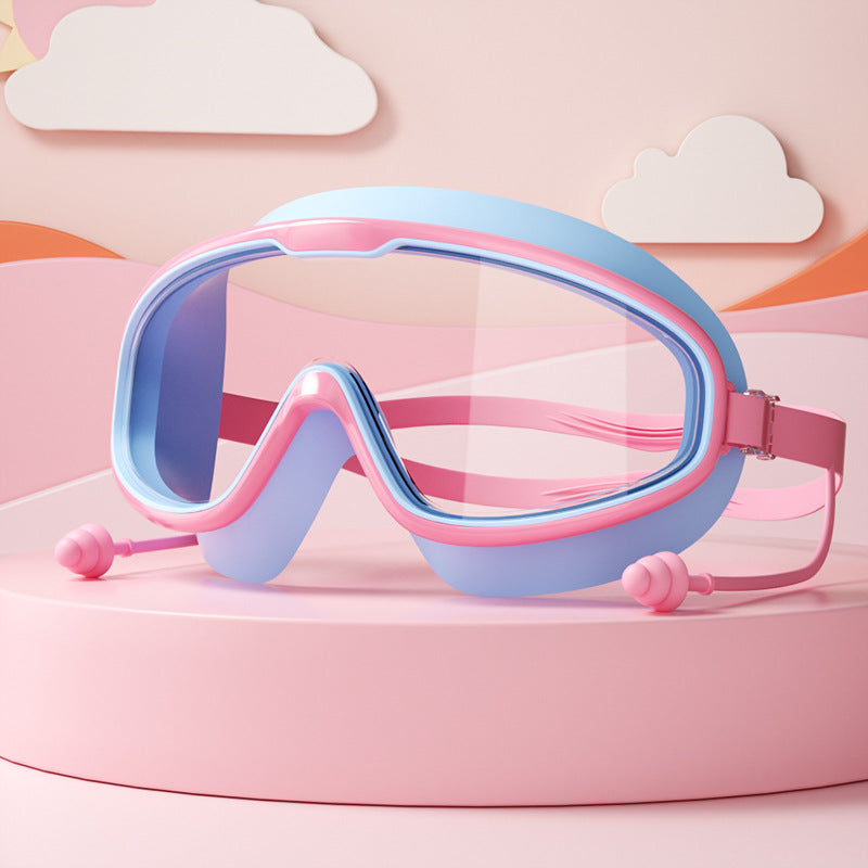 Kinderschwimmbrille, Anti-Beschlag, große Linsen, blaue Dichtung, elastische Bänder, ideal für klare Sicht und Komfort im Was