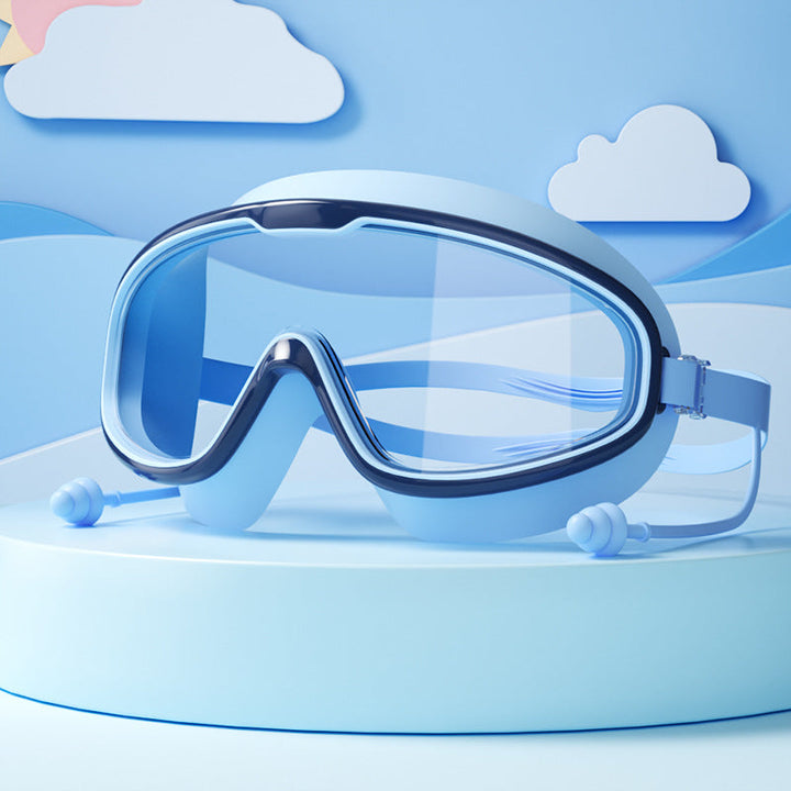 Kinderschwimmbrille, Anti-Beschlag, große Linsen, blaue Dichtung, elastische Bänder, ideal für klare Sicht und Komfort im Was