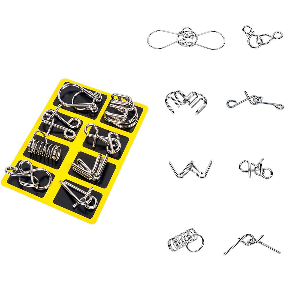 "Knifflige Metallrätsel mit Ringen in verschiedenen Formen für Logik- und Geschicklichkeitstraining, ideal für Kinder und Erw