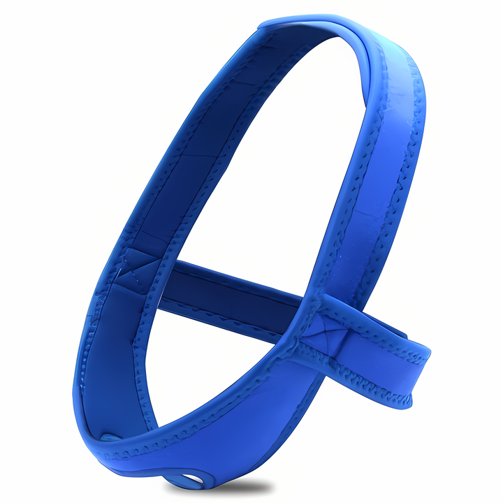 "Komfortabler Anti-Schnarch-Kinnriemen aus weichem Neopren in Blau und Schwarz, verstellbar, fördert ruhigen Schlaf."