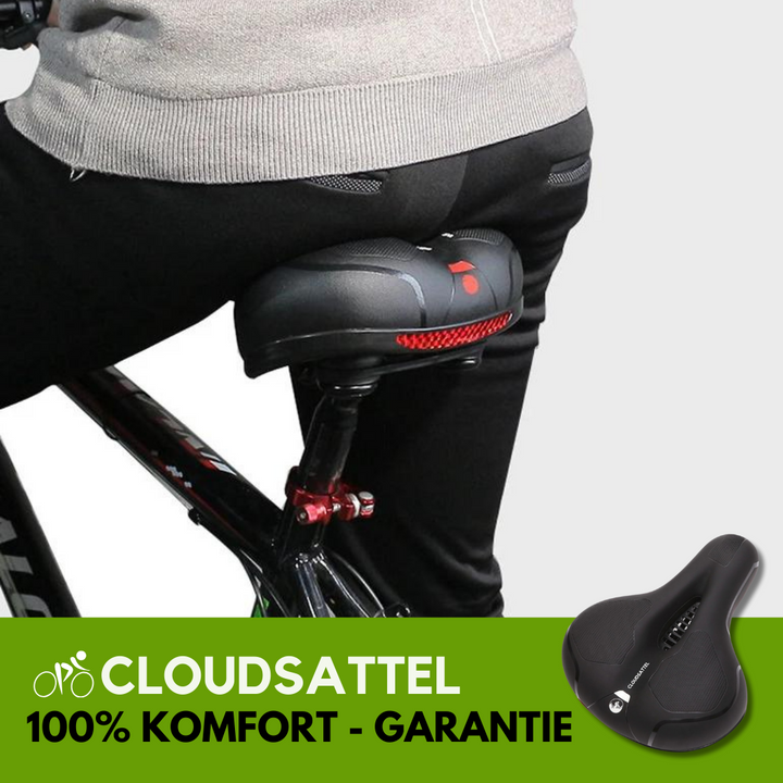 "Komfortabler, reflektierender Fahrradsattel in Schwarz, wetterbeständig, mit optimaler Belüftung für schmerzfreies Fahren."