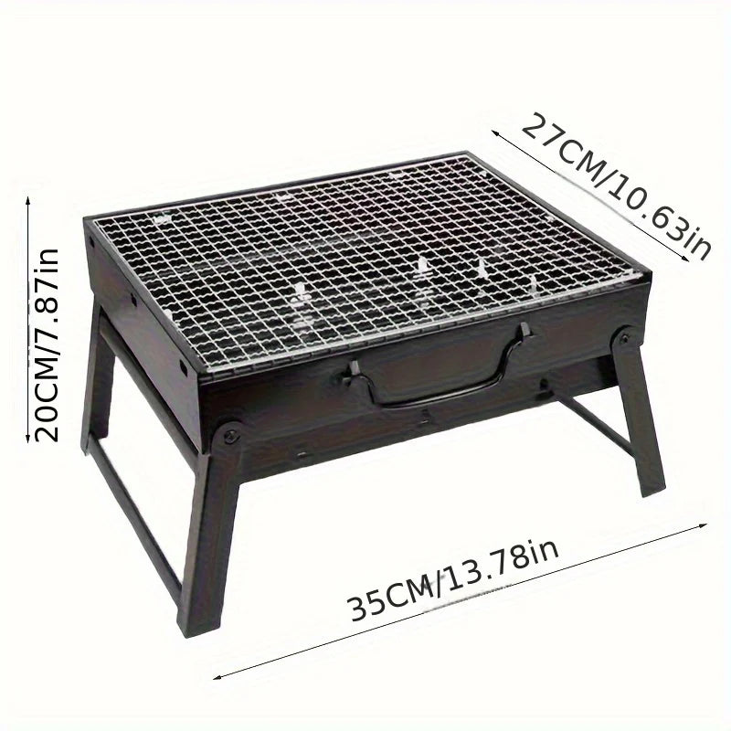 "Kompakter Edelstahl-Holzkohlegrill: faltbar, langlebig, ideal für Camping, Strand und Garten. Hochwertig und mobil."