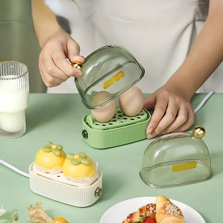 "Kompakter elektrischer Eierkocher 120W für zwei Eier, platzsparendes Design ideal für Frühstück, elegante und moderne Optik"
