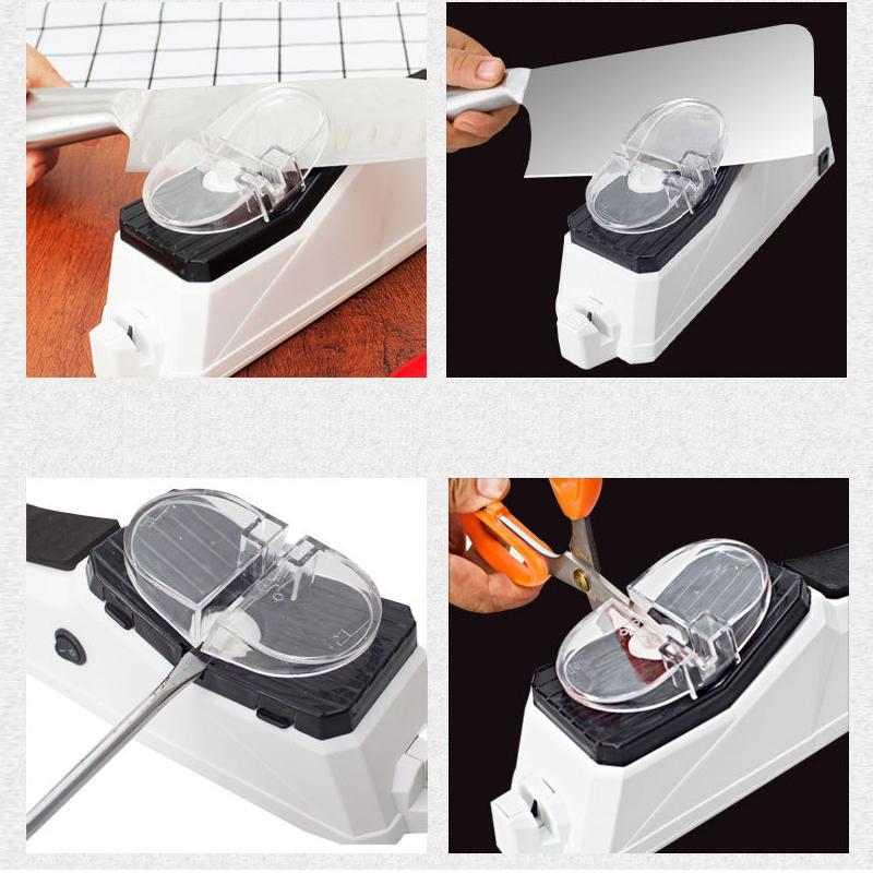 Kompakter elektrischer Messerschärfer für Küche, effizientes Design, USB-Anschluss, für Messer und Scheren geeignet.
