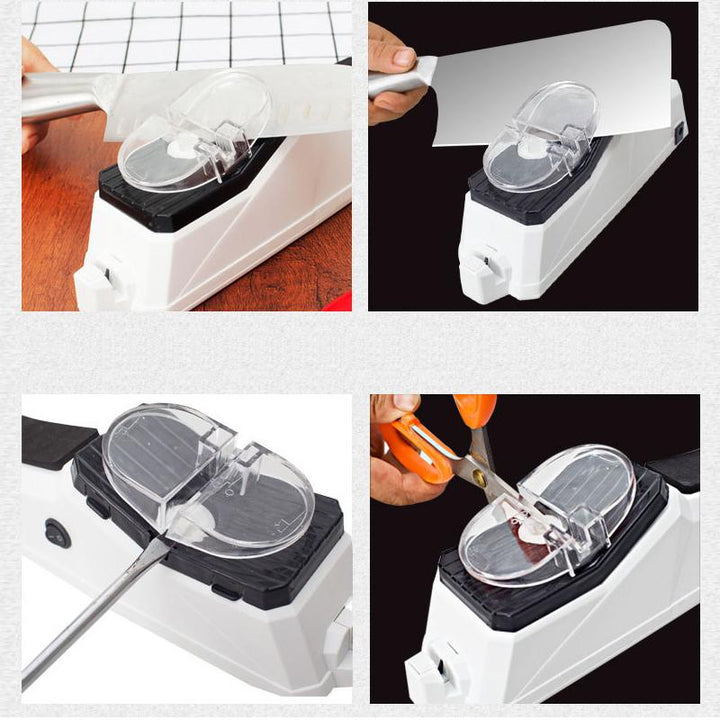 Kompakter elektrischer Messerschärfer für Küche, effizientes Design, USB-Anschluss, für Messer und Scheren geeignet.