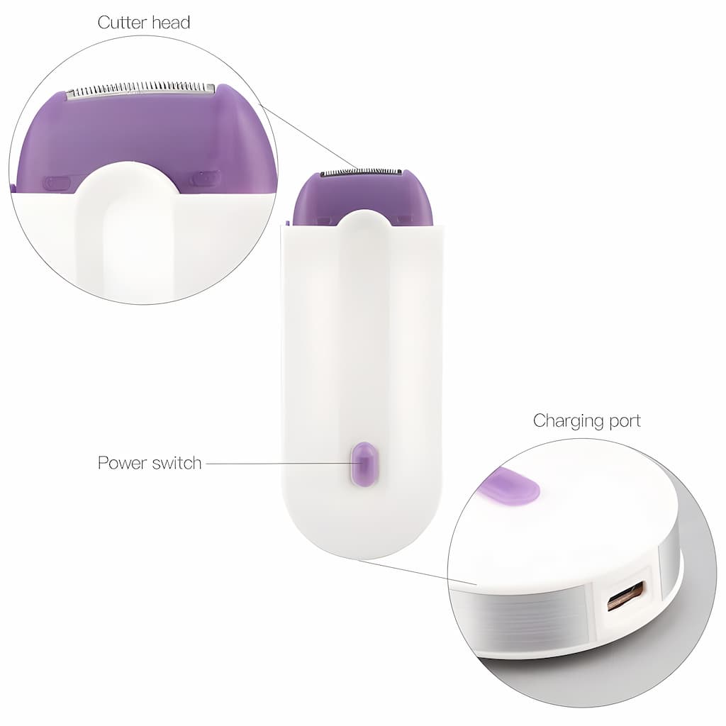 Kompakter kabelloser Rasierer für schmerzfreie Haarentfernung, USB-aufladbar, weißes Design, glatte Oberfläche.