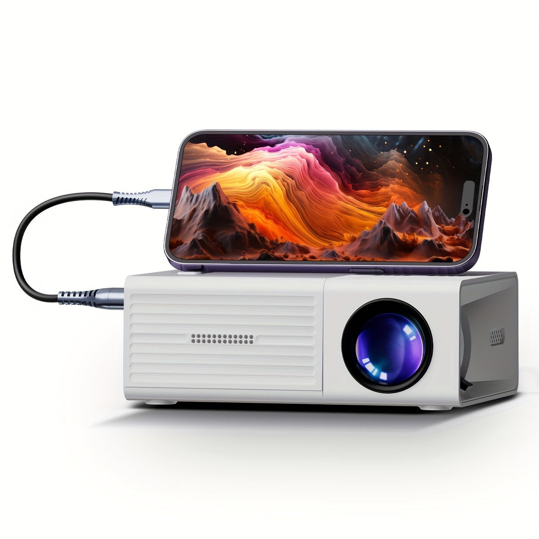 Kompakter Mini-Projektor 3000 Lumen, tragbar, mit vielseitiger Konnektivität, ideal für Heimkino und Präsentationen.
