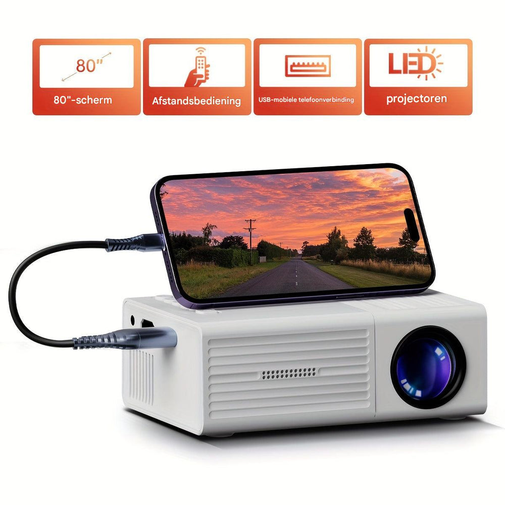 Kompakter Mini-Projektor 3000 Lumen, tragbar, mit vielseitiger Konnektivität, ideal für Heimkino und Präsentationen.