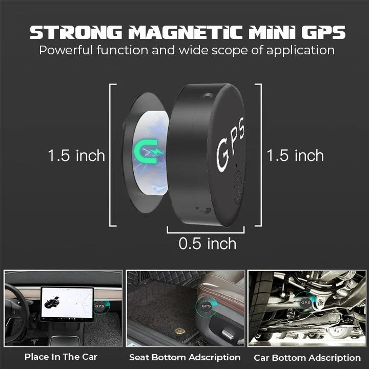 "Kompakter schwarzer GPS-Tracker mit Magnet und Echtzeit-Tracking, ideal zum unauffälligen Befestigen an Metalloberflächen."