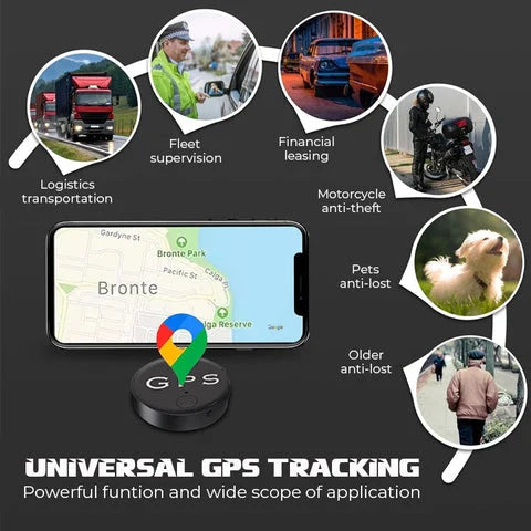 "Kompakter schwarzer GPS-Tracker mit Magnet und Echtzeit-Tracking, ideal zum unauffälligen Befestigen an Metalloberflächen."