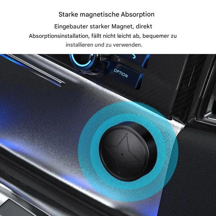 "Kompakter schwarzer GPS-Tracker mit starkem Magneten zur Echtzeit-Ortung von Fahrzeugen, Haustieren und Wertsachen."